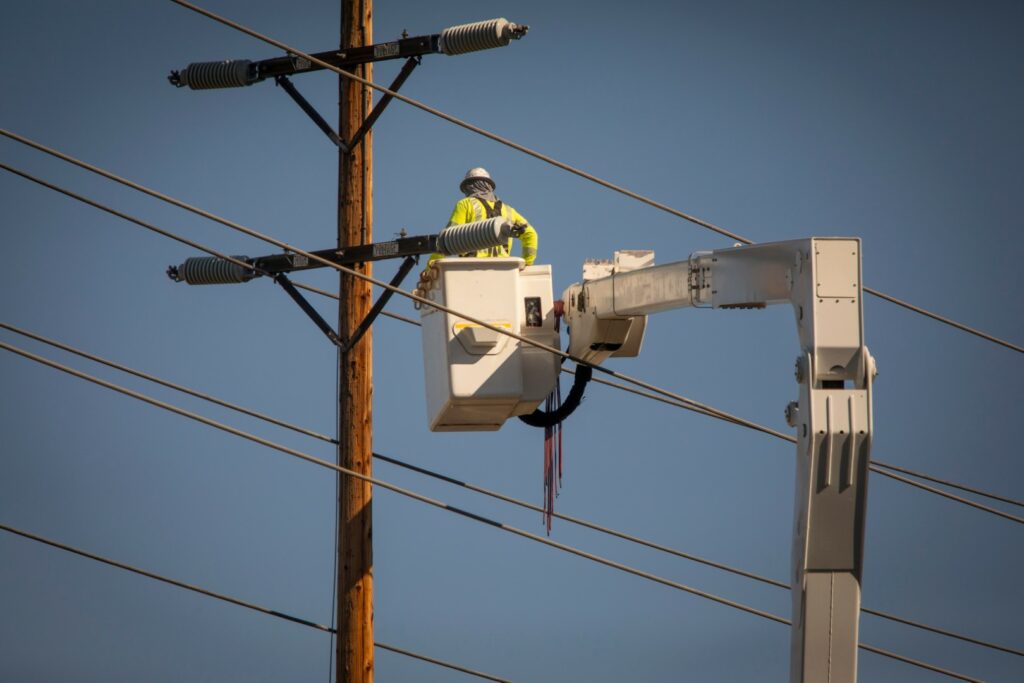 Power pole cherry picker electrician