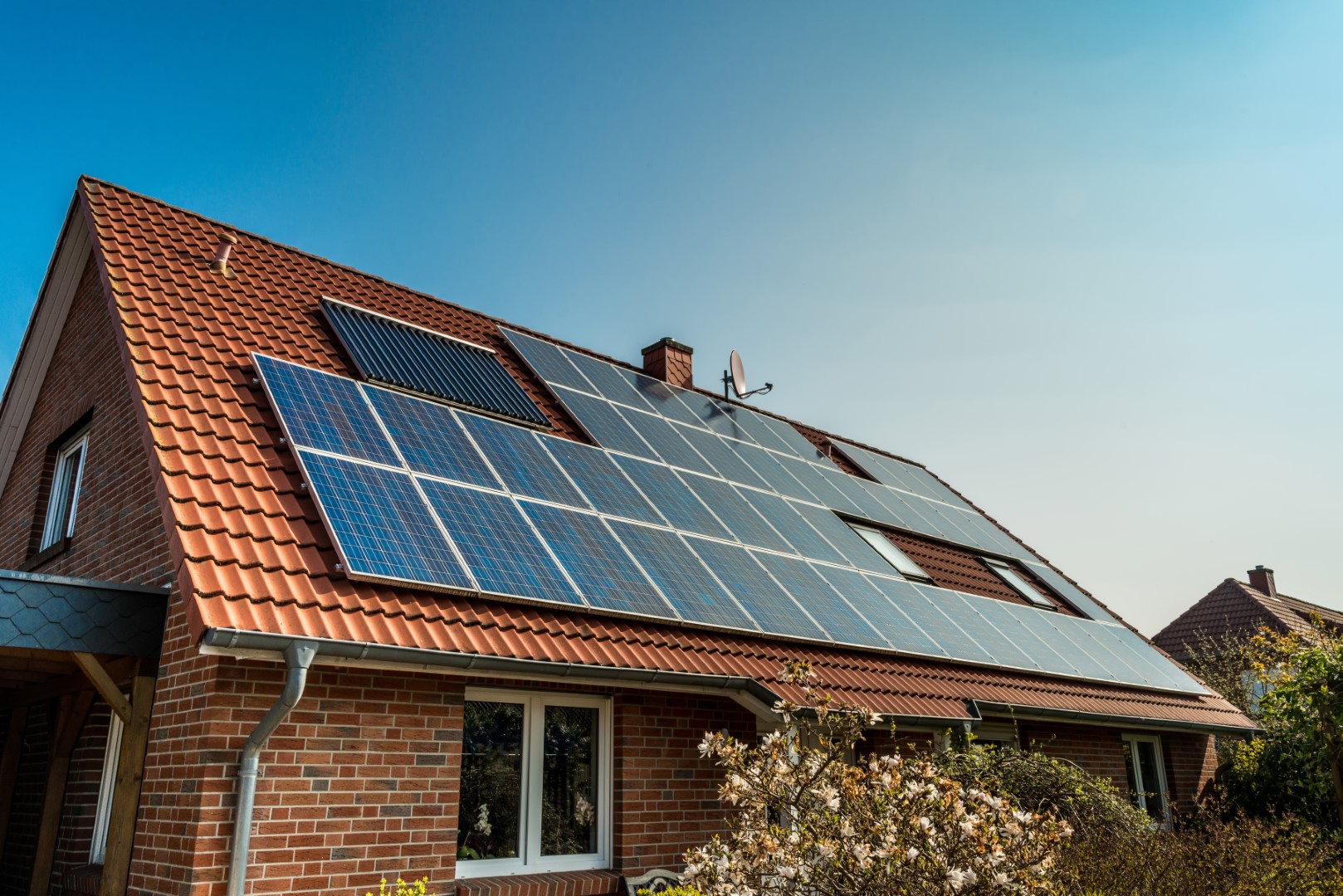 Solar panel on red roof